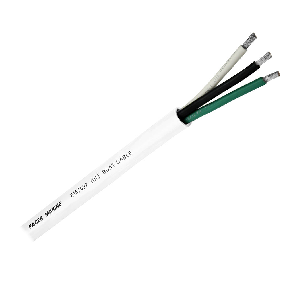Pacer Round 3 Conductor Cable - 100' - 12/3 AWG - Black, Green &amp; White