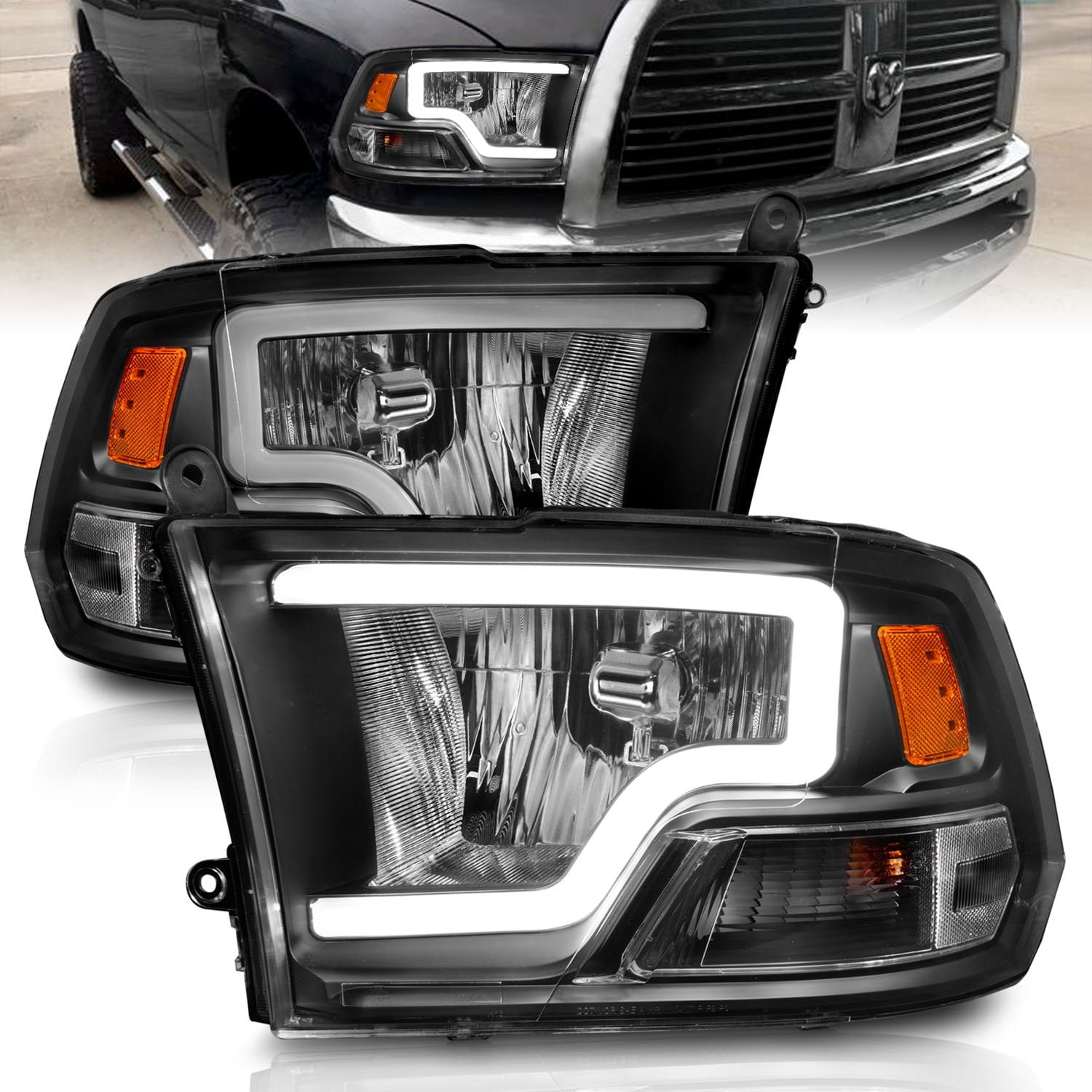 Crystal Headlights W/ Light Bar Bla