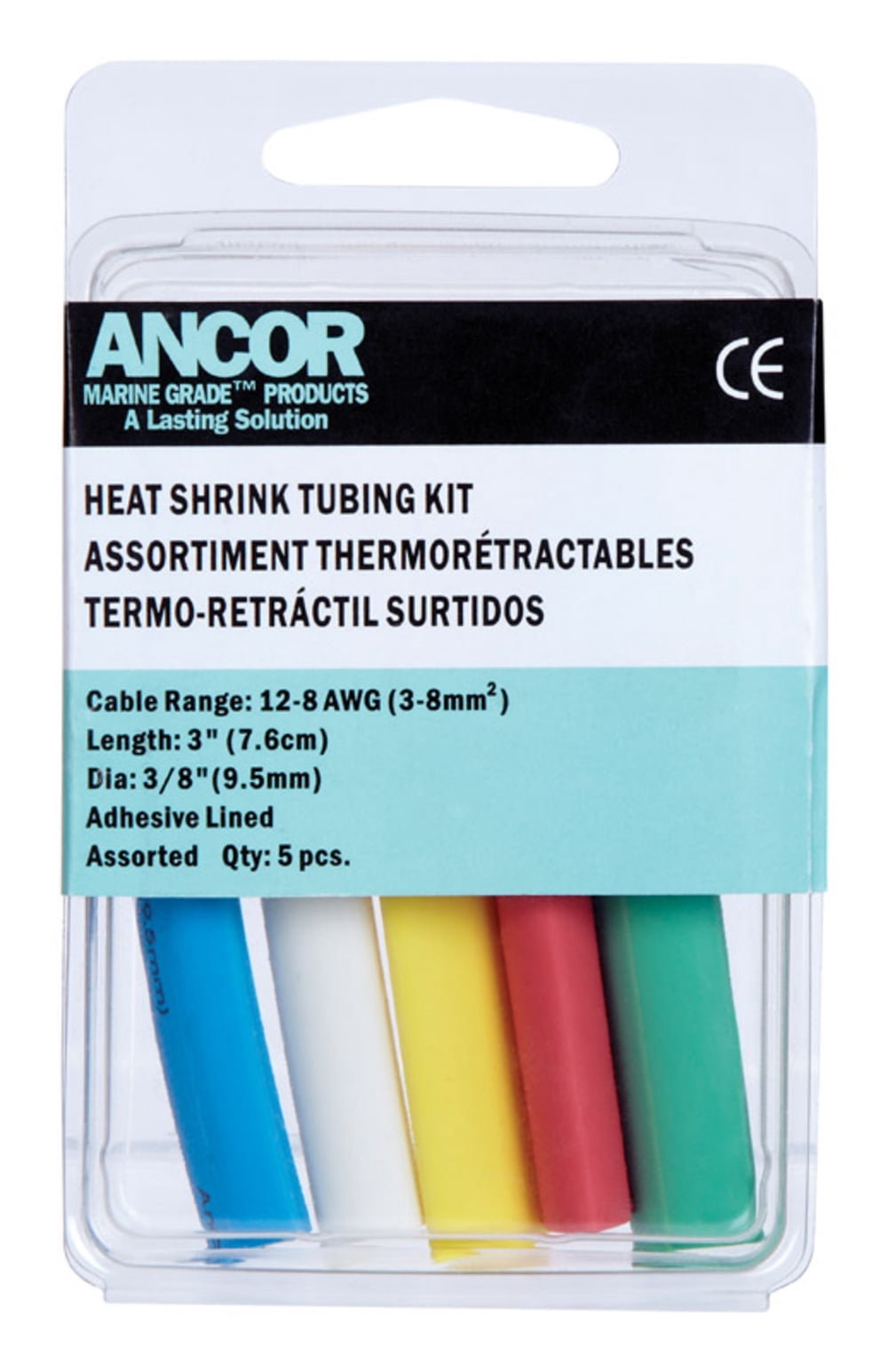 Ancor Adhesive Lined Heat Shrink Tubing - 5-Pack, 3", 12 to 8 AWG, Assorted Colors
