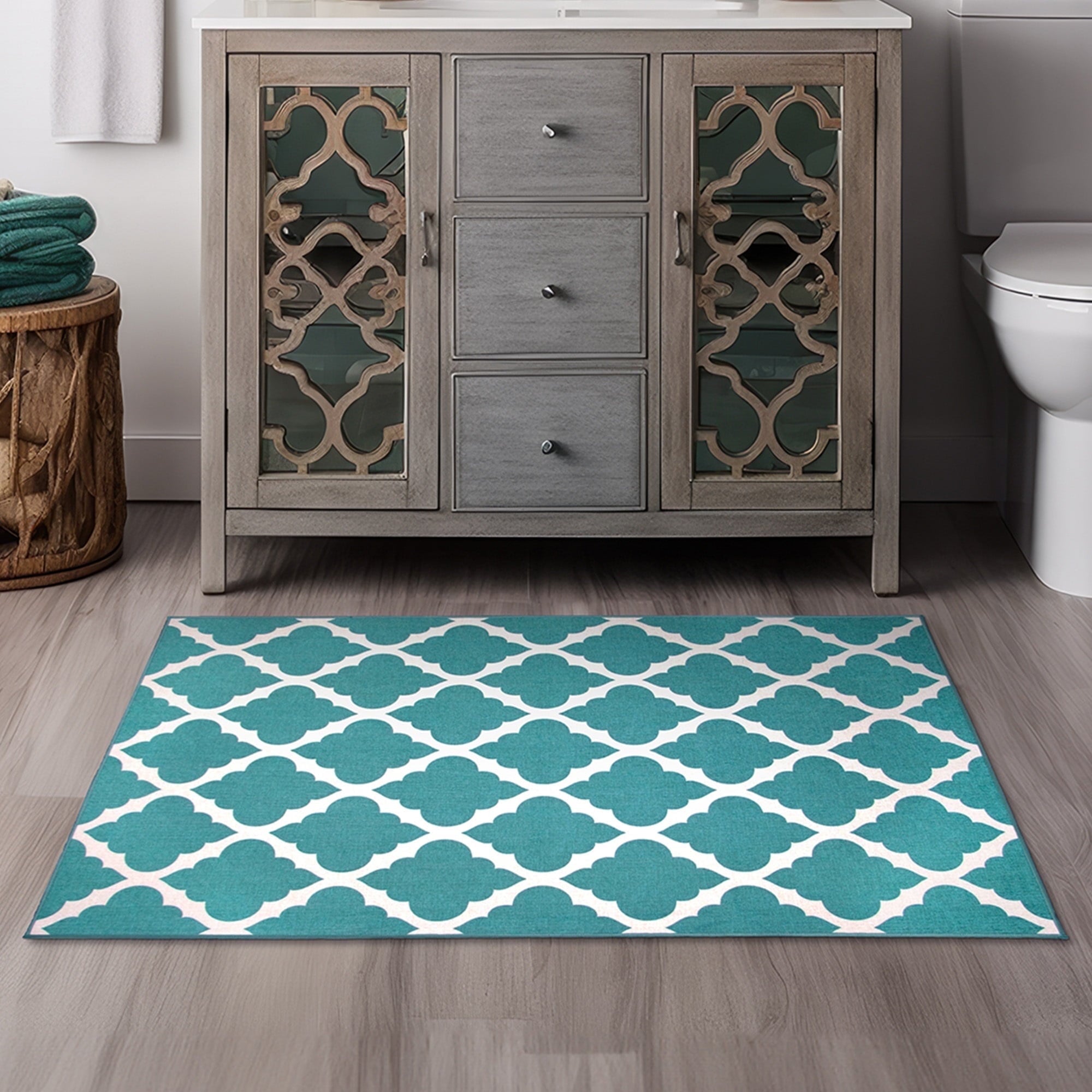 Moroccan Trellis Teal 3X5 Washable