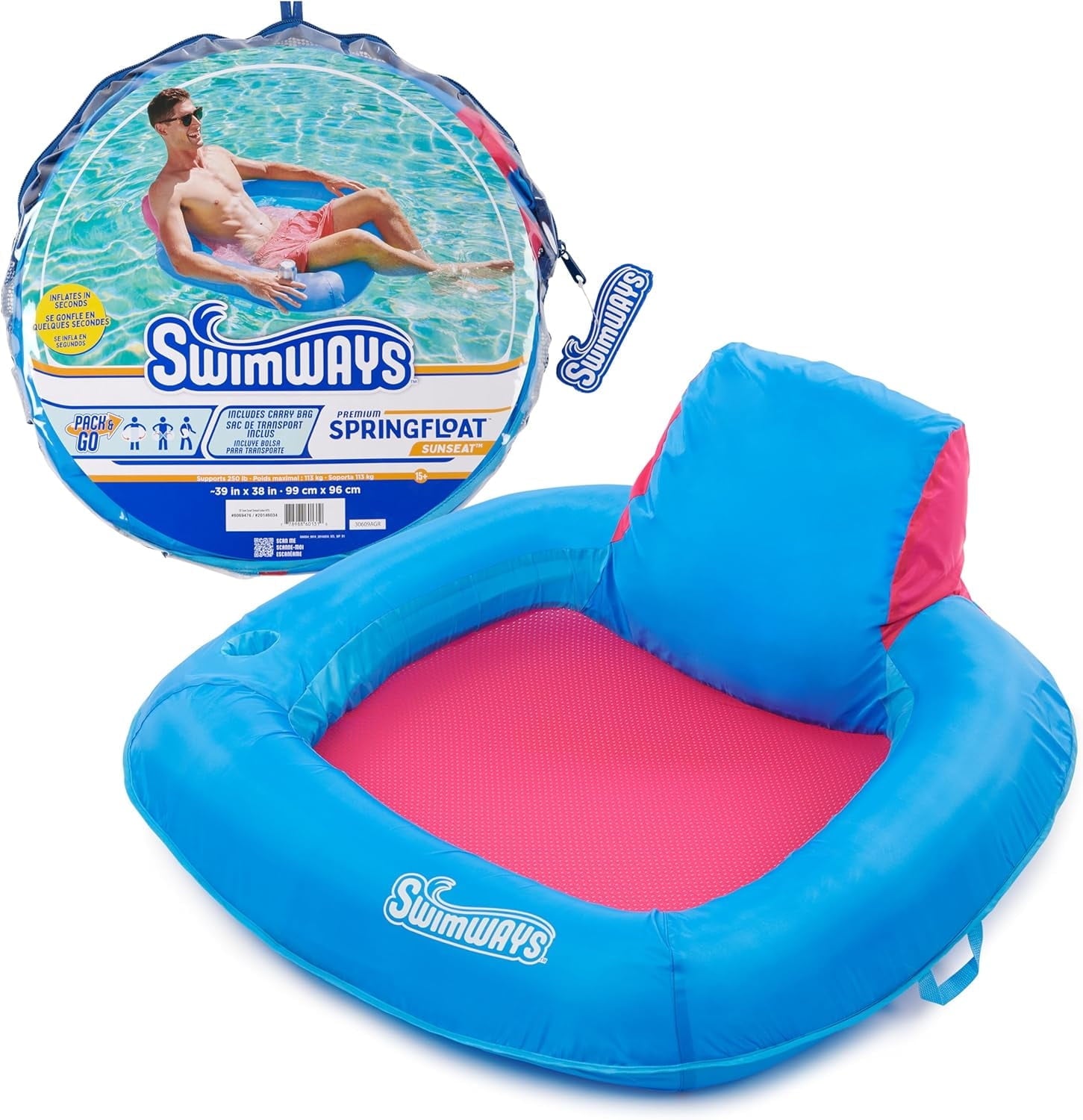 Premium Spring Float SunSeat - Ultra Blue/Magenta with PDQ
